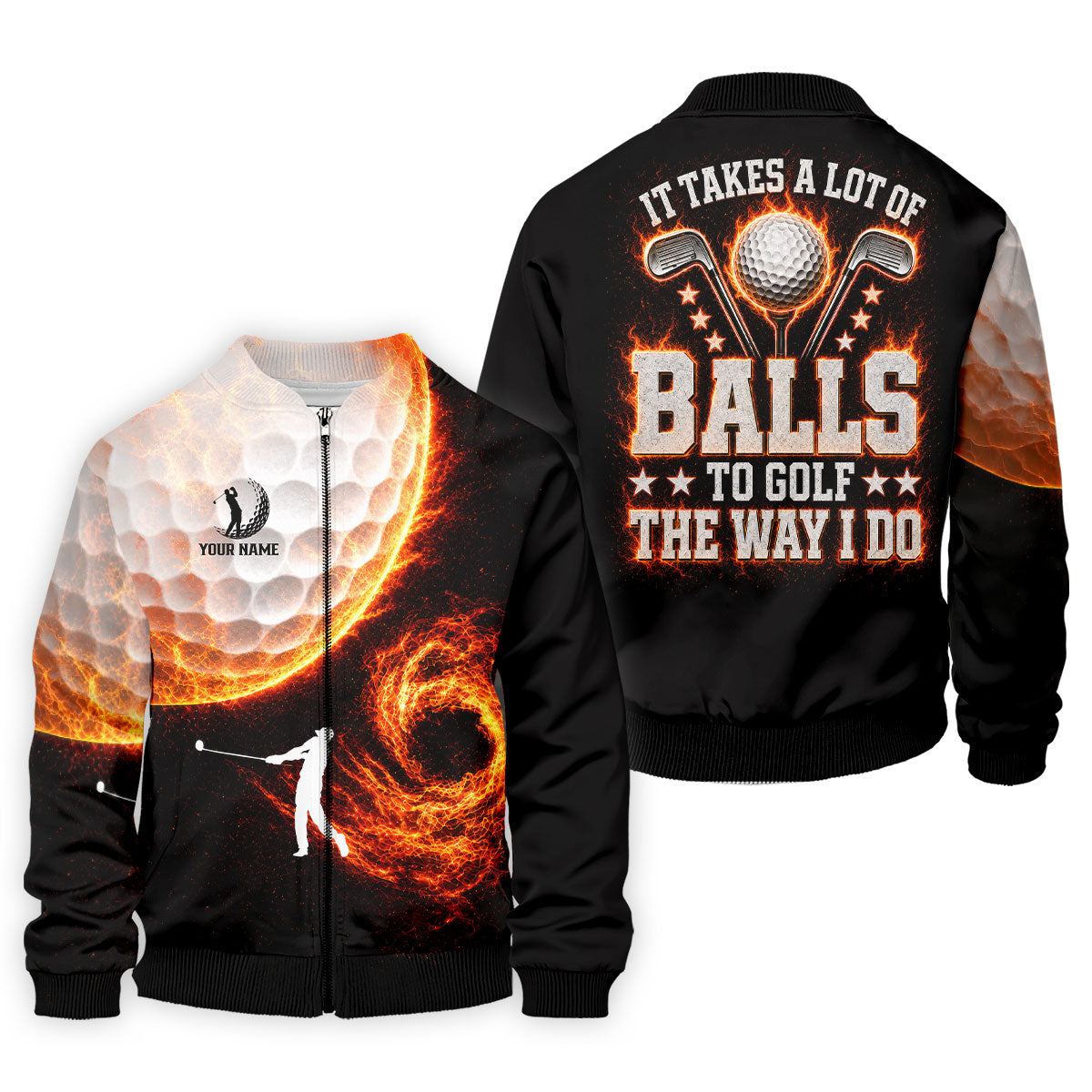 Custom Your Name Fire Golf Ball Polo Shirt, Golf Polo Shirts For Men, Mens Golf Apparel