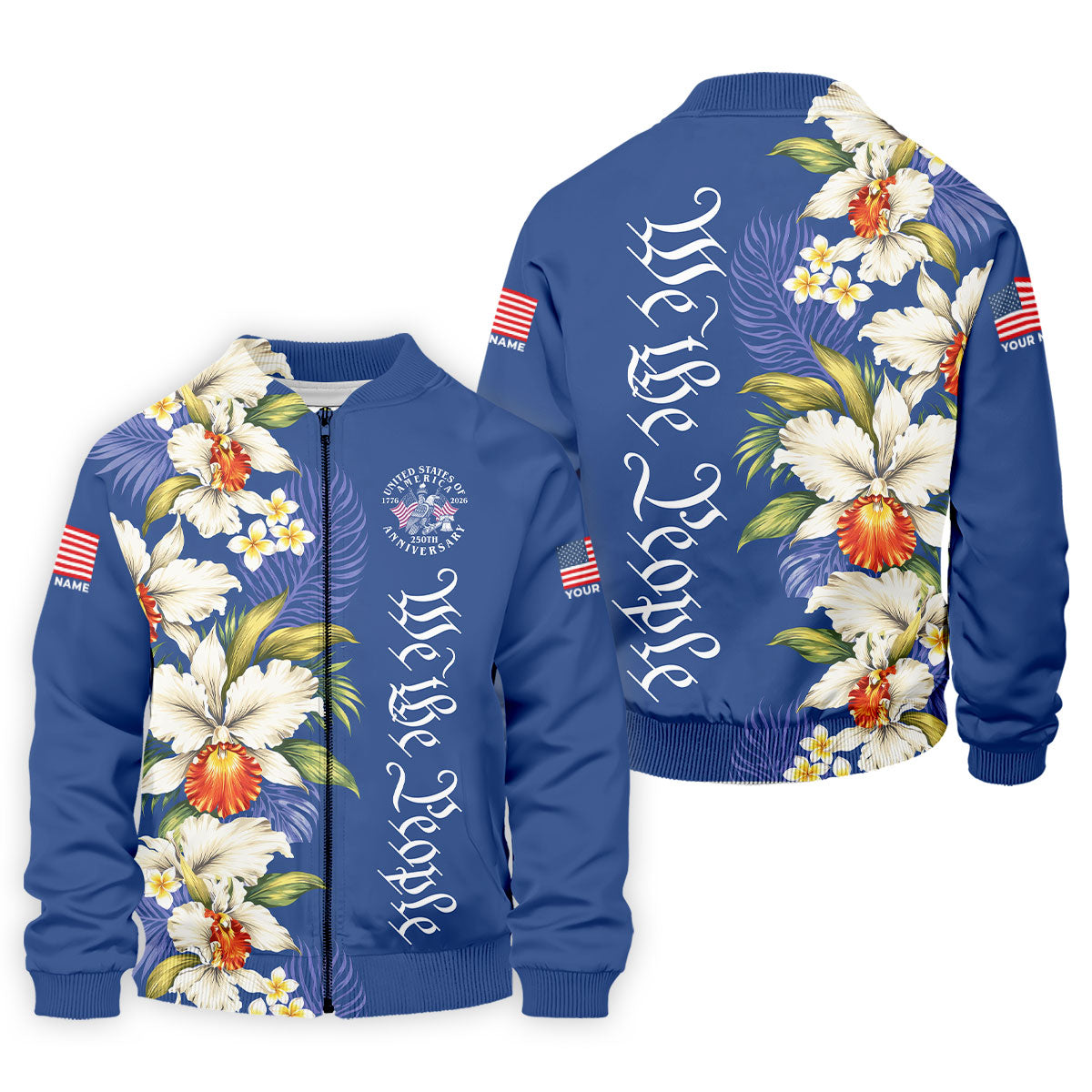 We The People Floral Pattern US Flag Golf Shirt, 250 Years 4th Of July Golf Shirts For Men