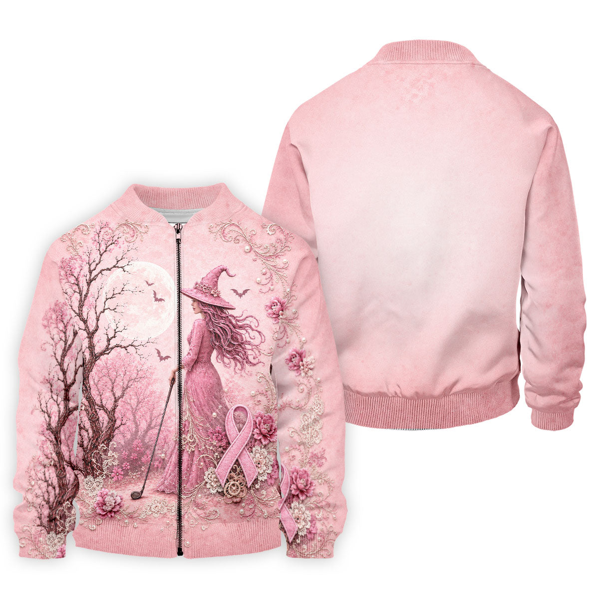 Breast Cancer Awareness Pink Witch Moon Mens Golf Polo, Polo Shirts For Men