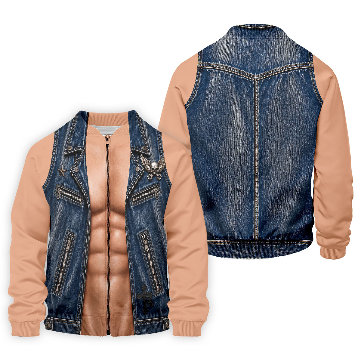 Blue Denim Vest Illusion Golf Polo Shirt, Golf Shirts For Men, Mens Golf Apparel