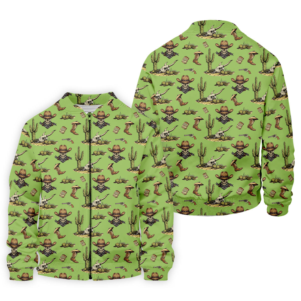 Cowboy Skeleton Longhorn Cow Skull Western Theme Sage Green Golf Tops For Men, Golf Shirts For Men
