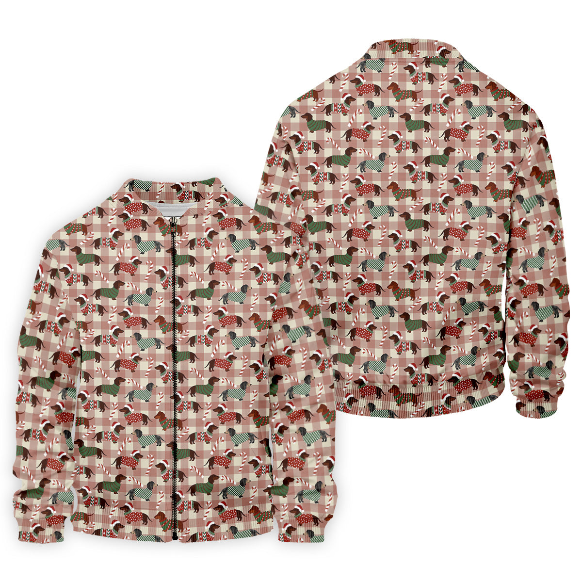 Christmas Dachshund Pink Checkered Golf Tops For Men, Christmas Golf Shirt, Polo Shirts For Men