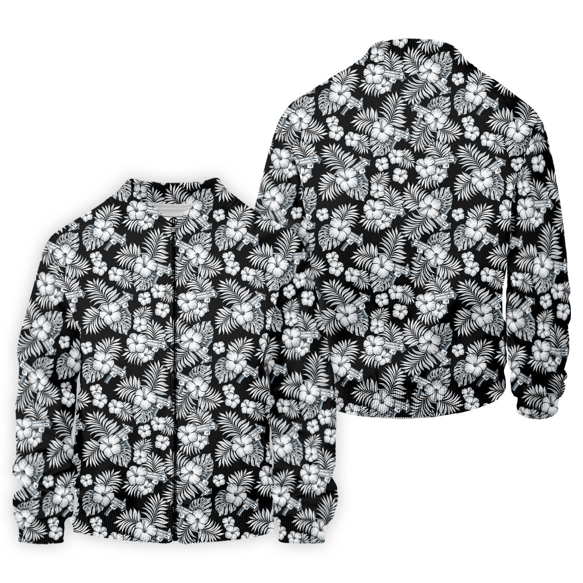 Black And White Pattern Tropical Hawaiian Golf Shirt, Summer Theme Golf Shirts For Men