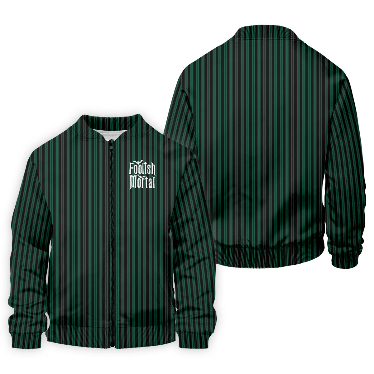 Green Foolish Mortal Striped Golf Polo Shirt, Men's Golf Shirt, Halloween Shirt For Men