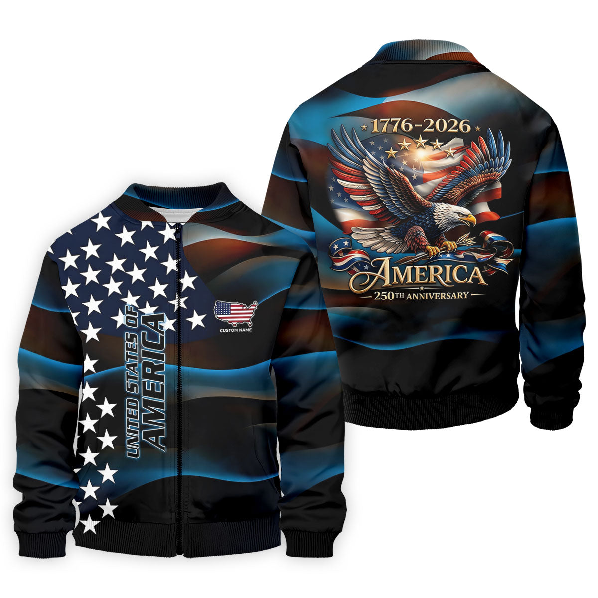 Red White Blue Bald Eagle Patriotic Golf Shirt, America 250th Anniversary Golf Shirts For Men
