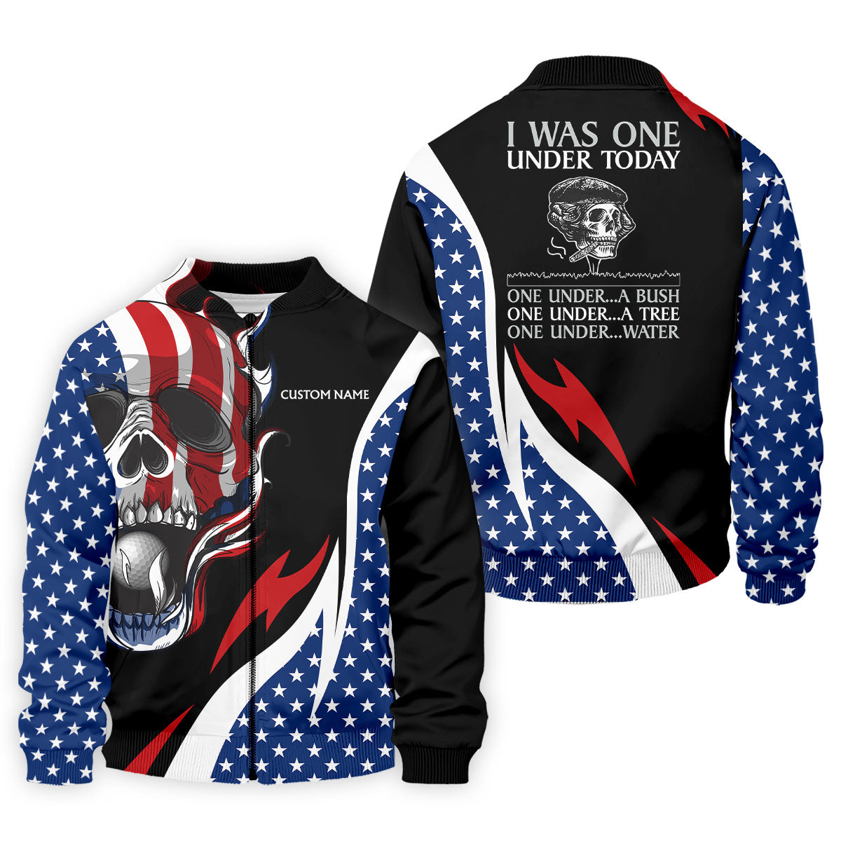 I Was One Under Today Cool Skull US Flag Golf Shirt, 4th Of July Patriotic Golf Shirts For Men