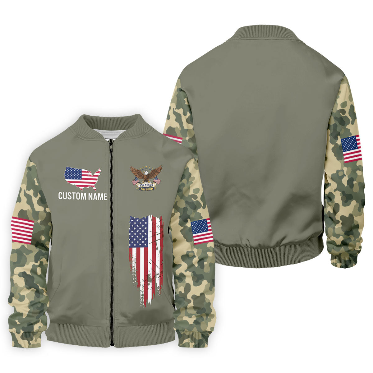250 Years Freedom Eagle American Flag Camo Golf Shirt, Patriotic 4th Of July Golf Shirts For Men