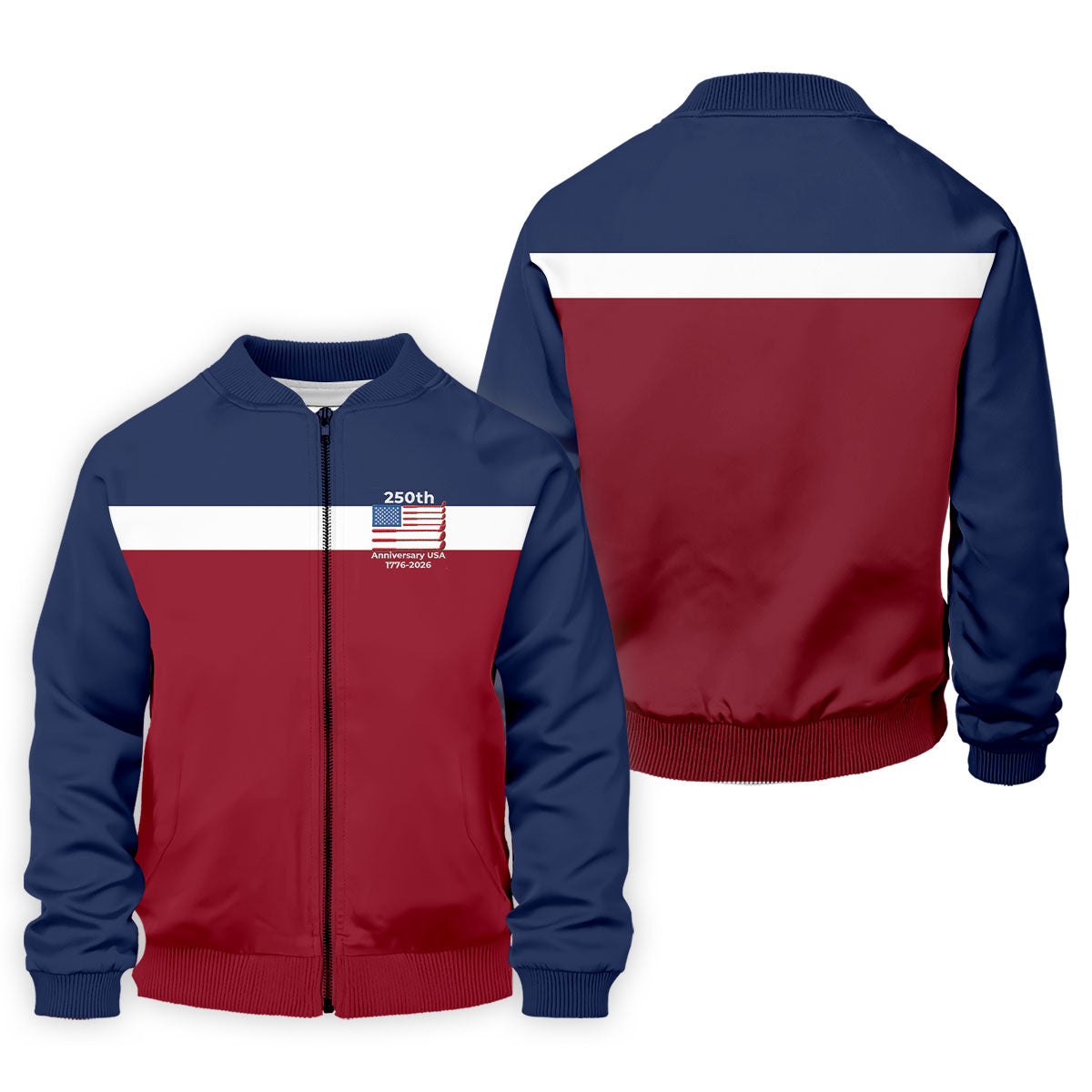 250th Anniversary USA 1776-2026 Red White Blue Printed Golf Tops For Men, 4th Of July Golf Shirts For Men