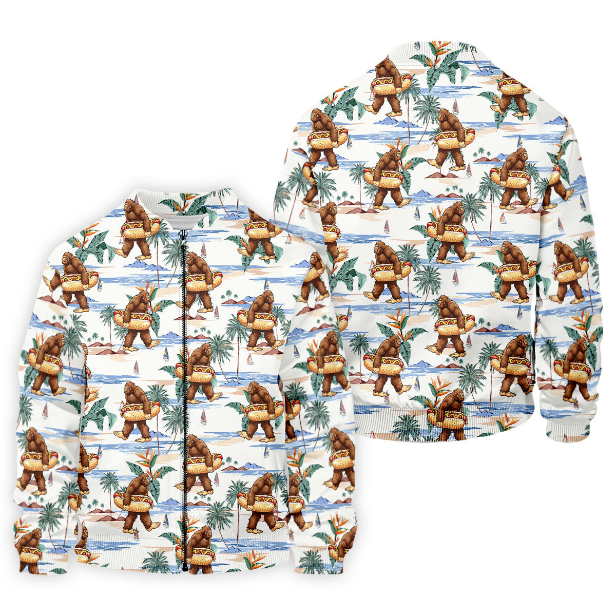 Funny Bigfoot Carrying Hot Dog Float Beach Golf Polo Shirt, Hawaiian Golf Shirt, Golf Apparel For Men