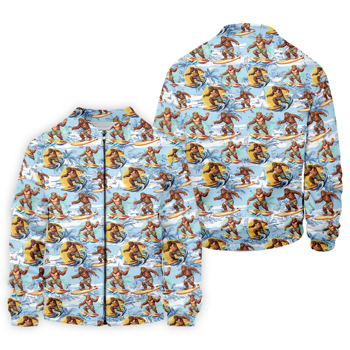 Surfing Bigfoot Hawaiian Golf Shirt, Mens Golf Shirts, Golf Apparel For Men