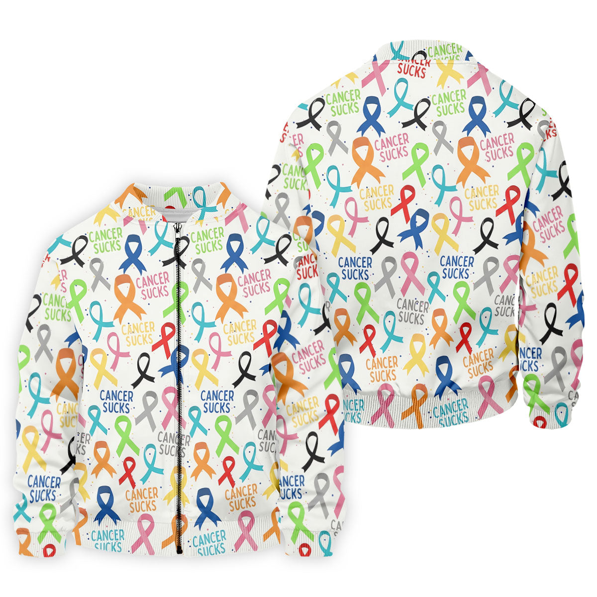 Cancer Sucks Multicolor Awareness Ribbon Polo Shirt, Mens Golf Polo, Printed Golf Shirts