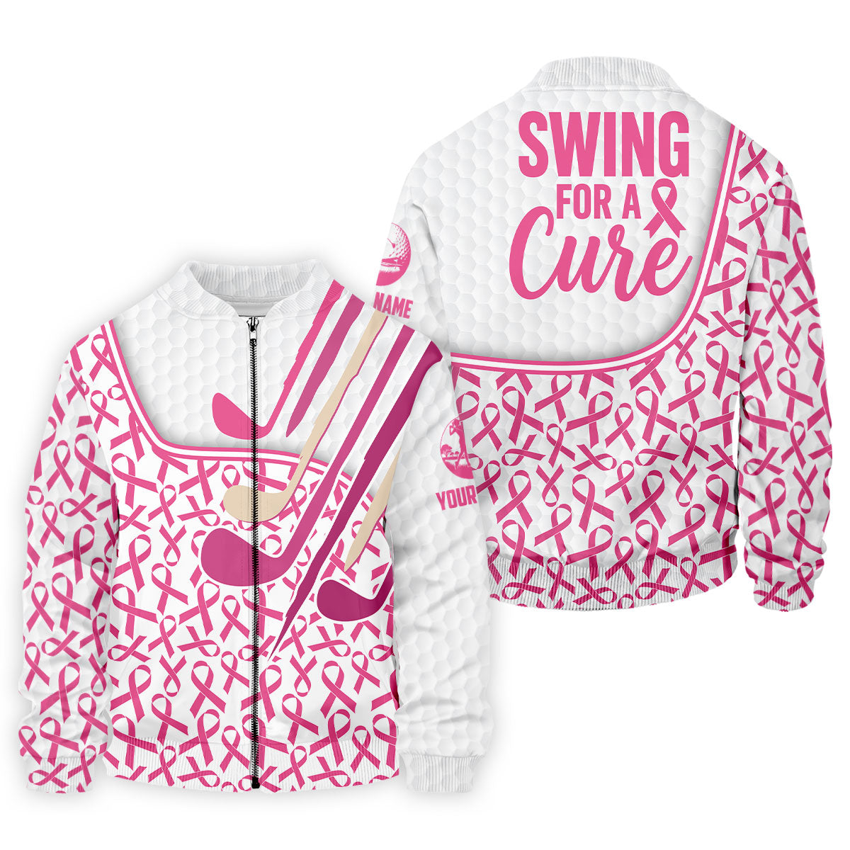 Custom Pink Ribbon Golf Club Breast Cancer Polo Shirt, Mens Golf Polo, Printed Golf Shirts