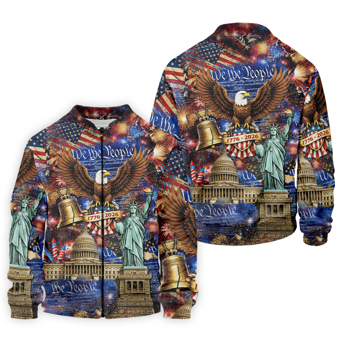 We The People Festive Celebration US Flag Golf Shirt, 250 Years 4th Of July Golf Shirts For Men