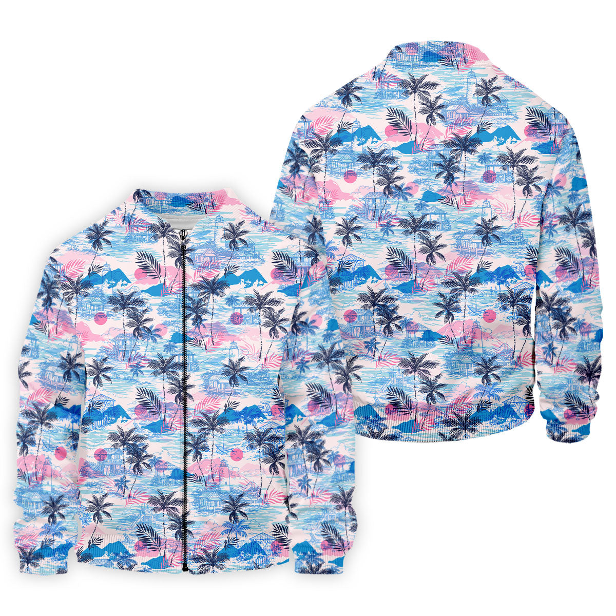 Tropical Island Sunset Pink And Blue Hawaiian Golf Shirt, Polo Shirts For Men, Golfing Apparel