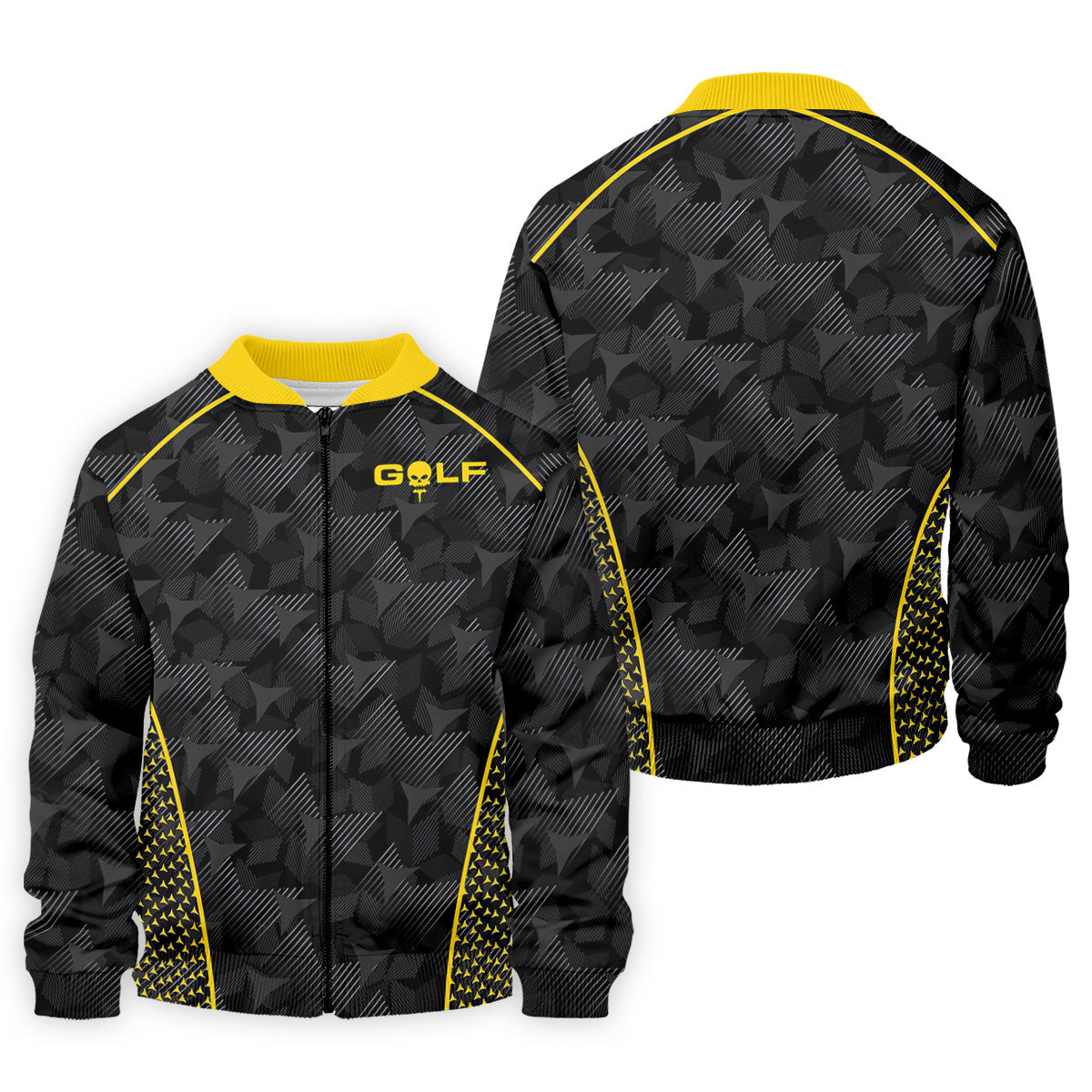 Abstract Triangle Black Yellow Golf Tops For Men, Father's Day Golf Gift, Polo Shirts For Men