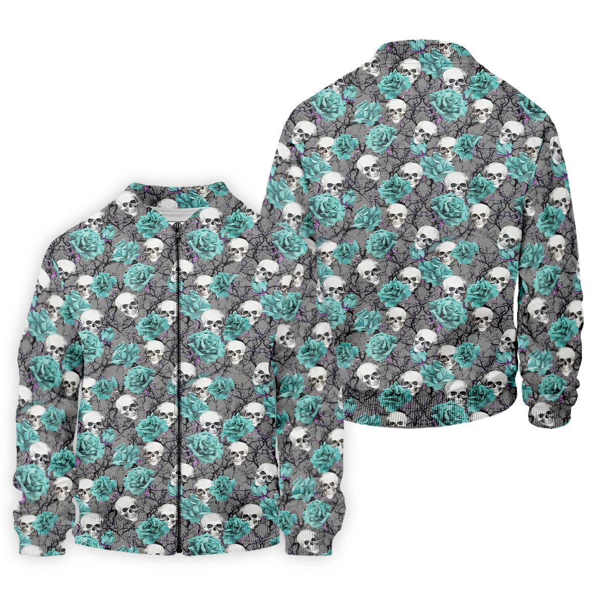 Teal Rose Skull Gothic Pattern Golf Polo Shirt, Mens Golf Shirts, Hawaiian Golf Shirt