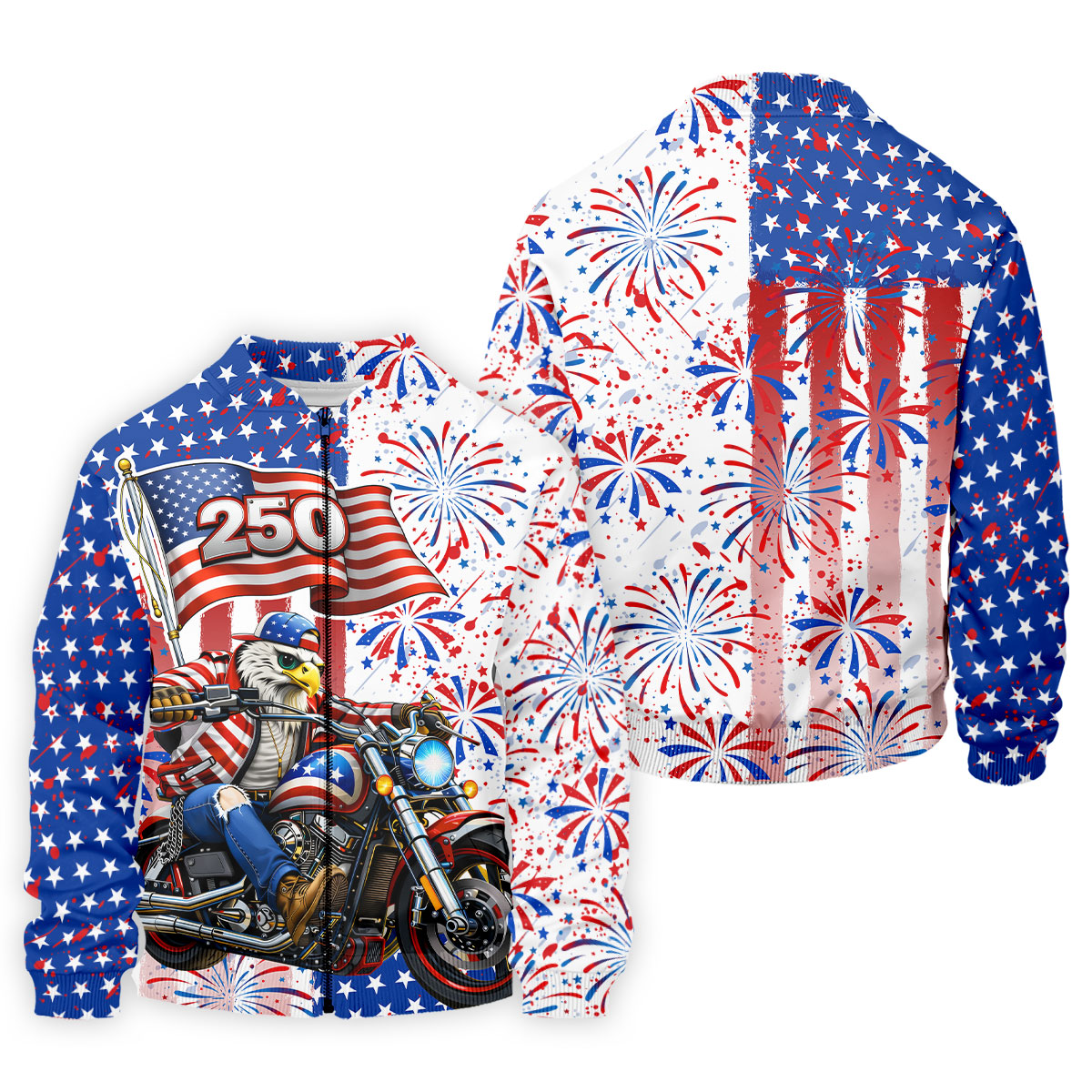 250 Years Eagle Motorcycle American Flag Golf Shirt, Patriotic 4th Of July Golf Shirts For Men