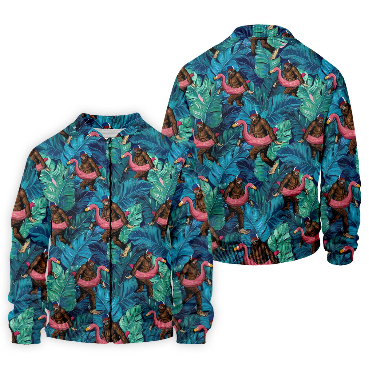 Bigfoot Flamingo Float Tropical Golf Polo Shirt, Hawaiian Golf Shirt, Mens Golf Polo