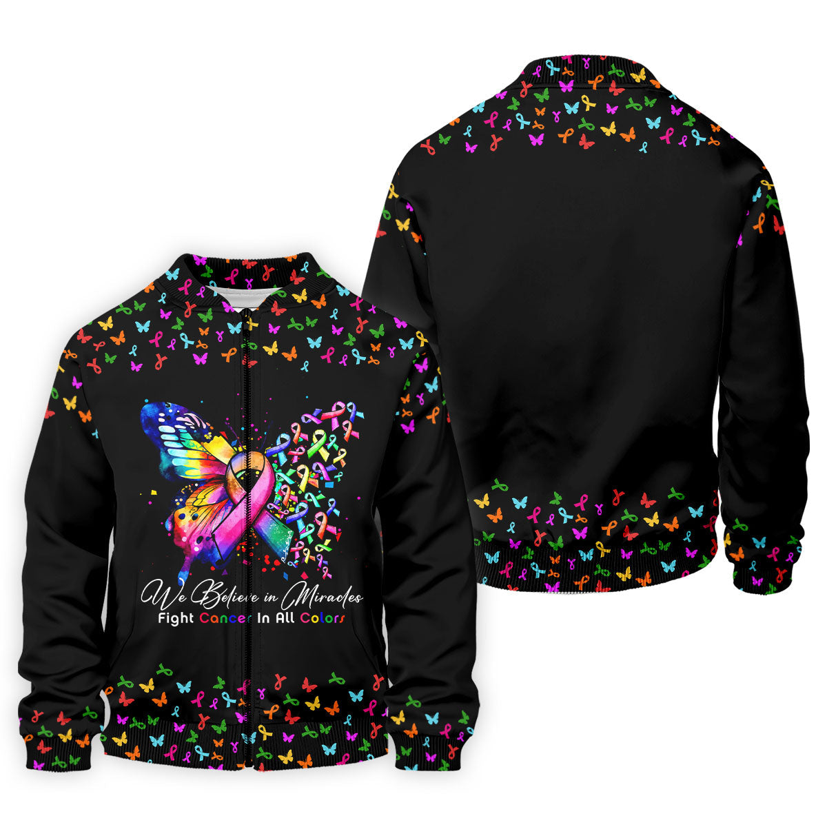 We Believe In Miracles Butterfly Breast Cancer Shirt, Mens Golf Polo, Printed Golf Shirts
