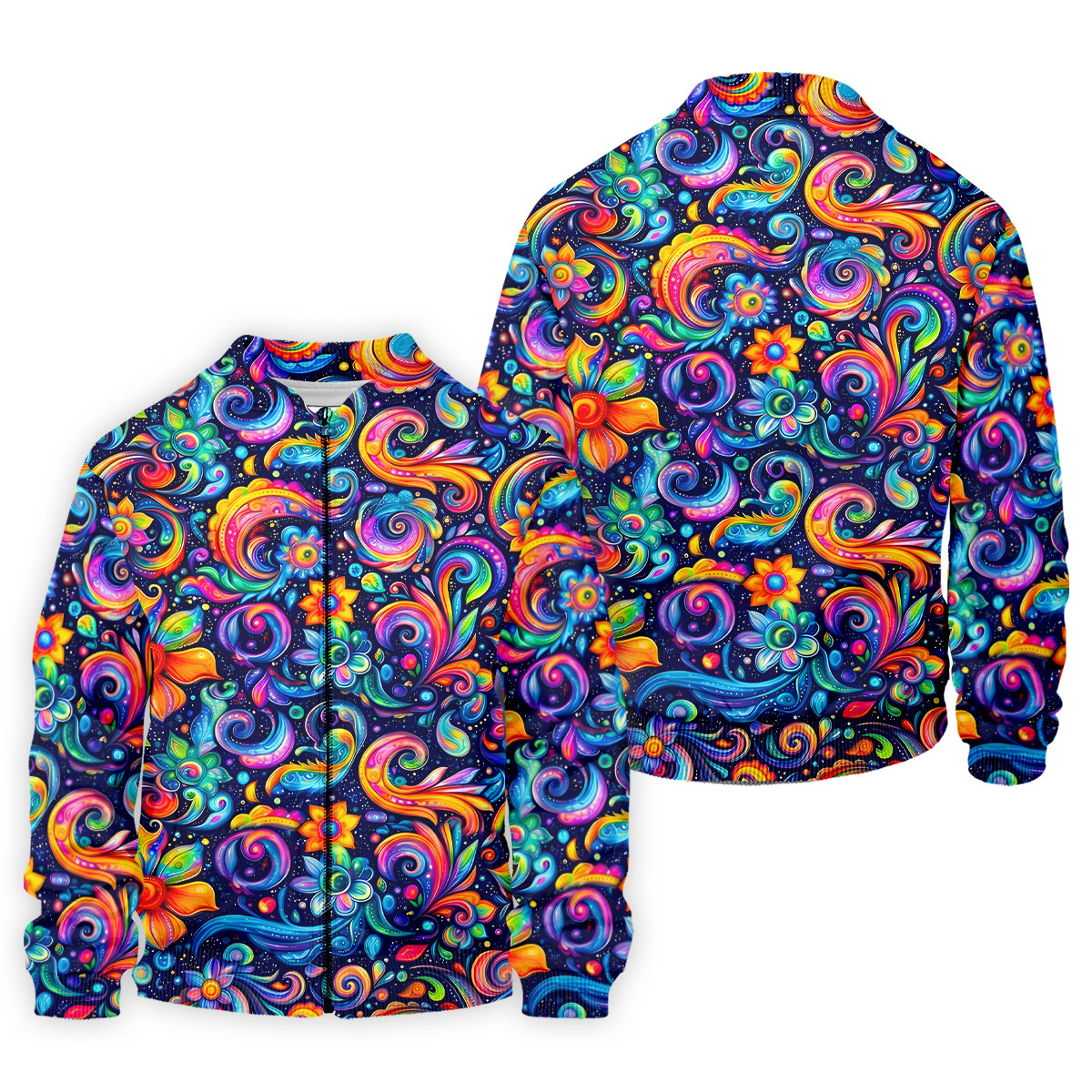 Colorful Psychedelic Swirl Floral Hawaiian Golf Shirt, Mens Golf Shirts, Golf Apparel For Men