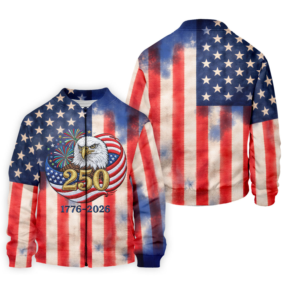 250 Years Bald Eagle US Flag Faded Color Retro Golf Shirt, Patriotic 4th Of July Golf Shirts For Men