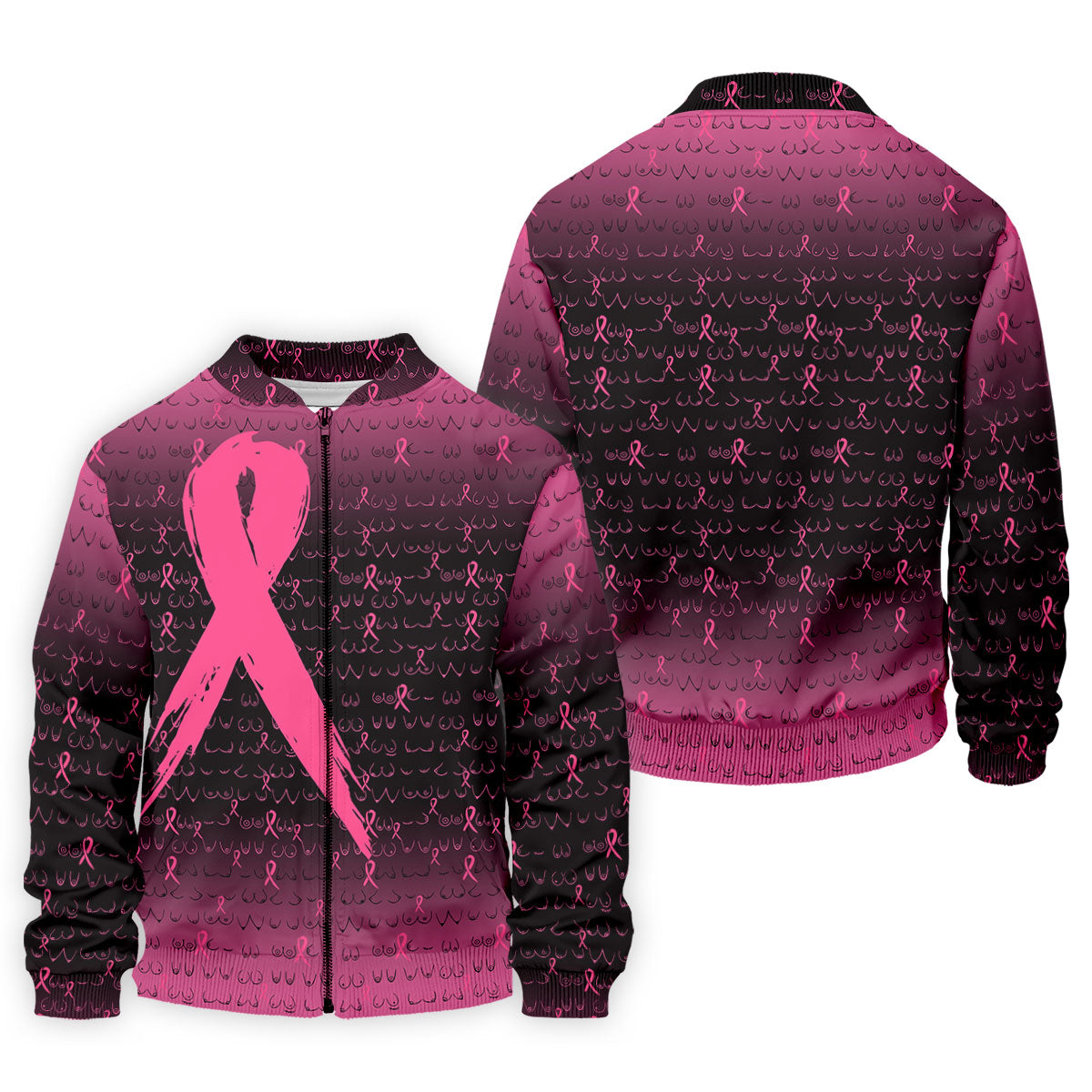 Pink Ribbon Boob Pattern Breast Cancer Polo Shirt, Mens Golf Polo, Printed Golf Shirts