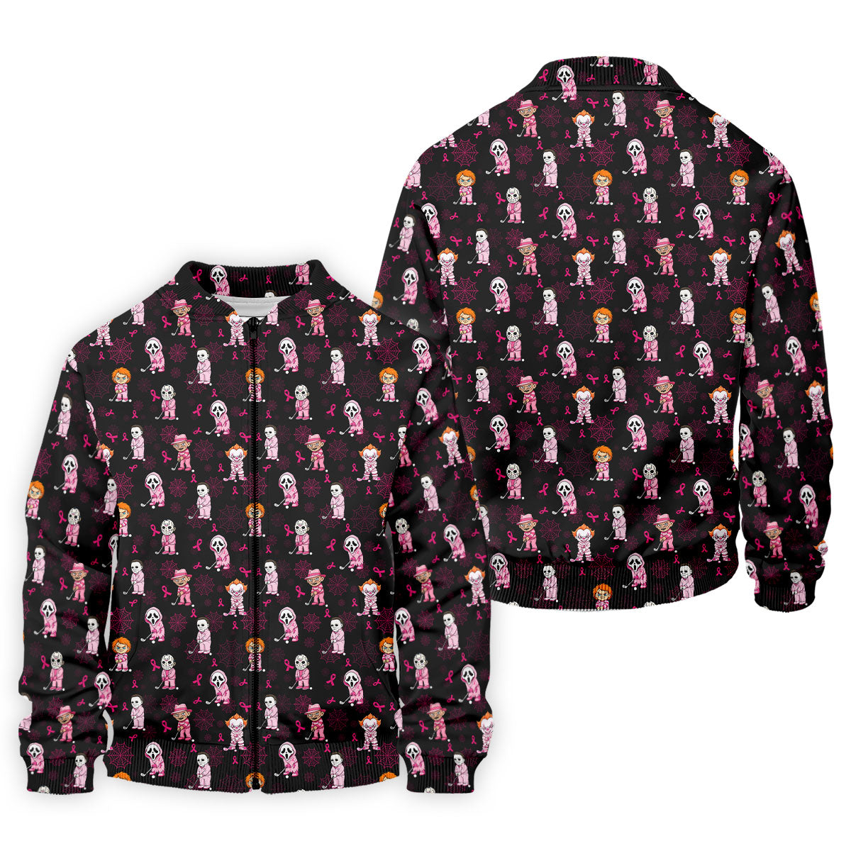 Black Halloween Horror Breast Cancer Polo Shirt, Men's Golf Shirt, Printed Golf Shirts