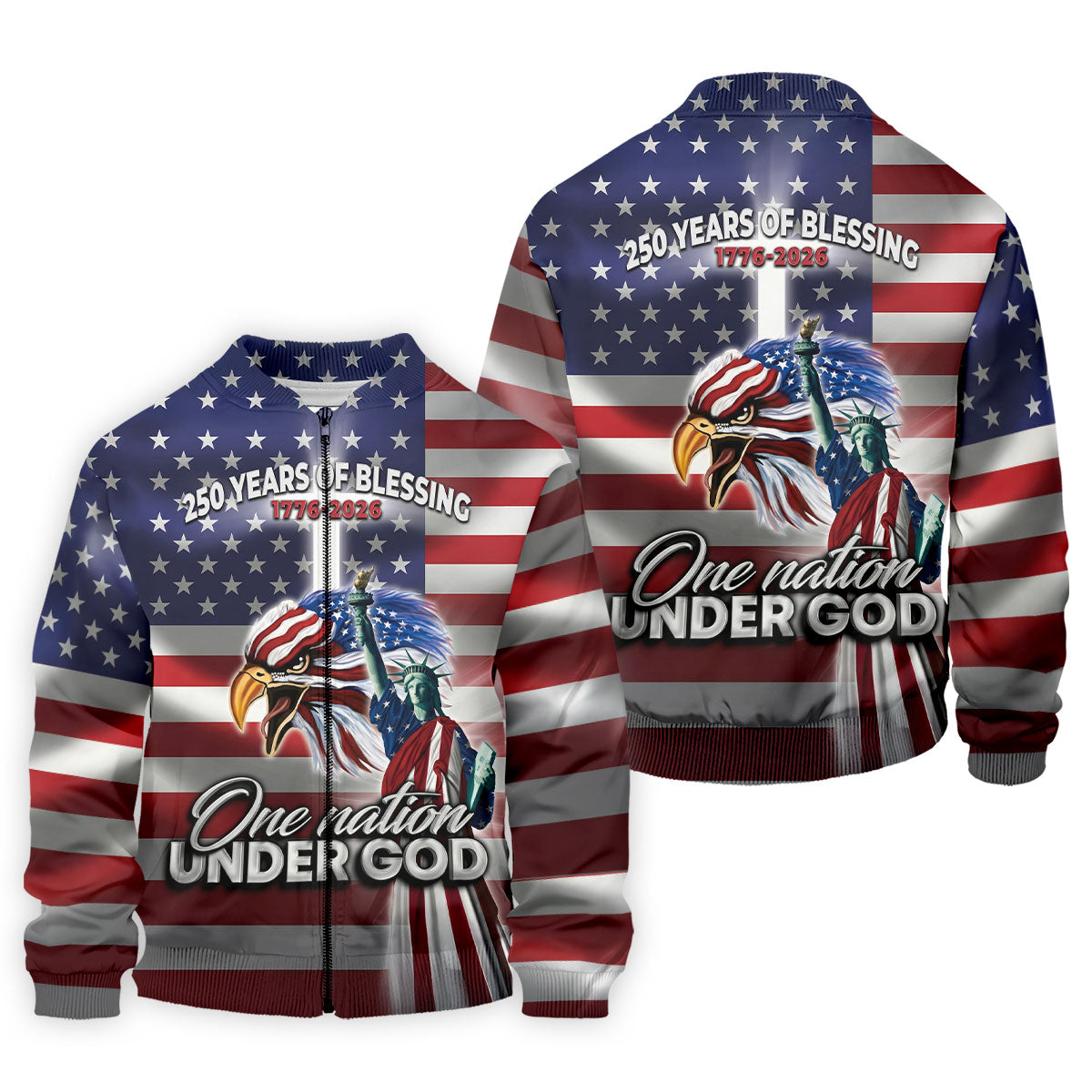 One Nation Under God 250 Years Of Blessing US Flag Golf Shirt, 4th Of July Golf Shirts For Men