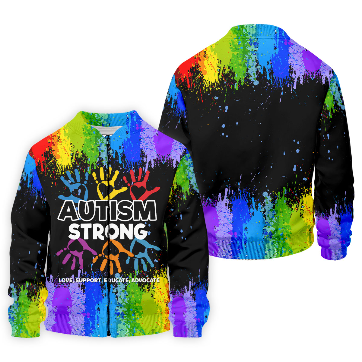 Autism Strong Rainbow Paint Splatter Golf Tops For Men, Autism Awareness Colors Golf Shirts For Men