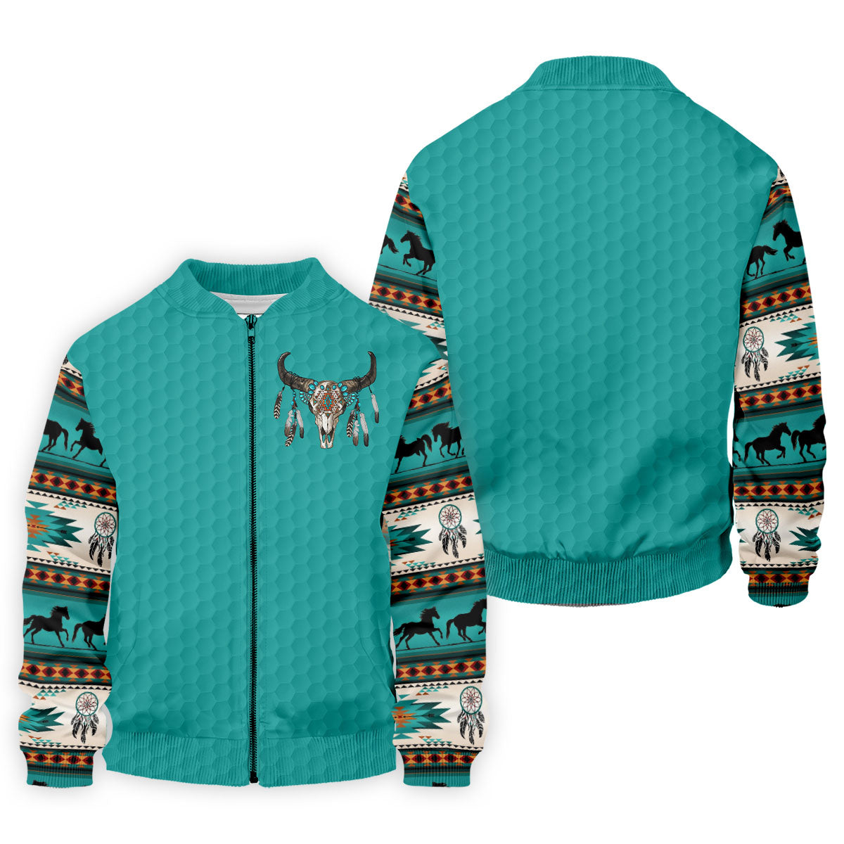 Turquoise Southwestern Bull Skull Golf Polo Shirt, Printed Golf Shirts, Golf Shirts For Men