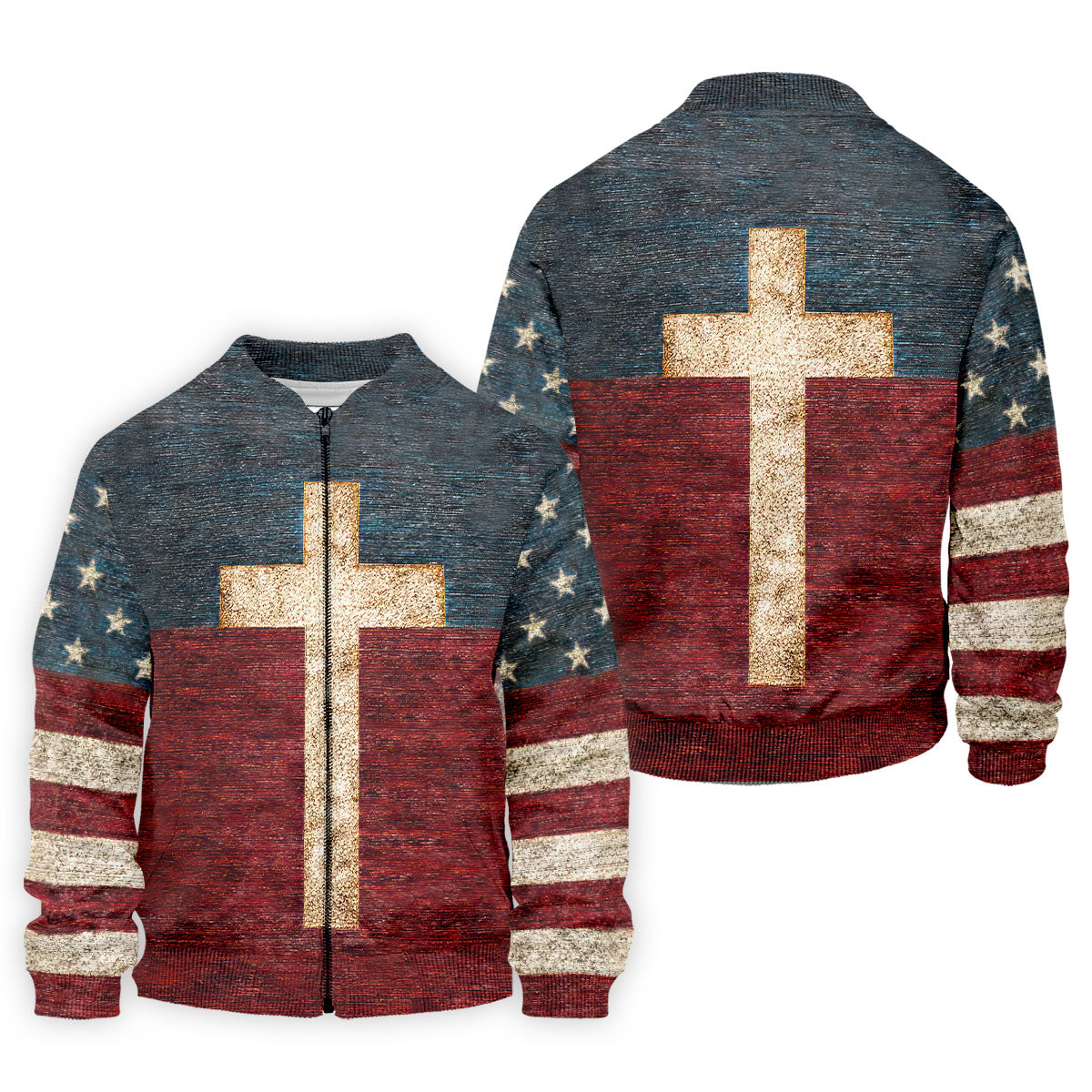 American Flag USA Faith Christian Cross Golf Shirt, Patriotic 4th Of July Golf Shirts For Men