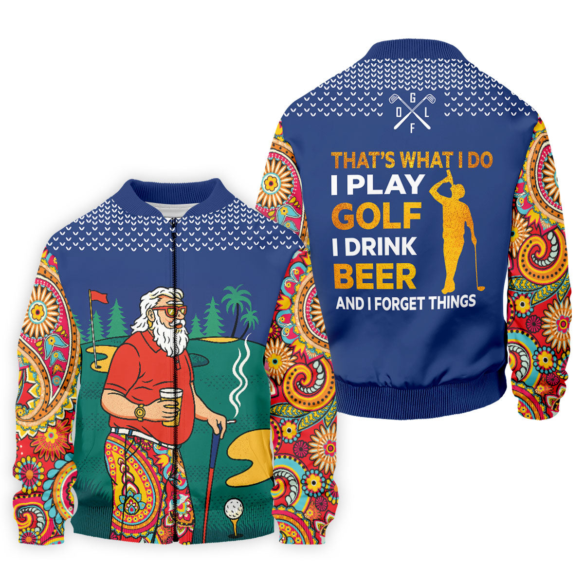 Vintage Bearded Golfer With Paisley Pants Golf Polo Shirt, Hawaiian Golf Shirt, Mens Golf Polo