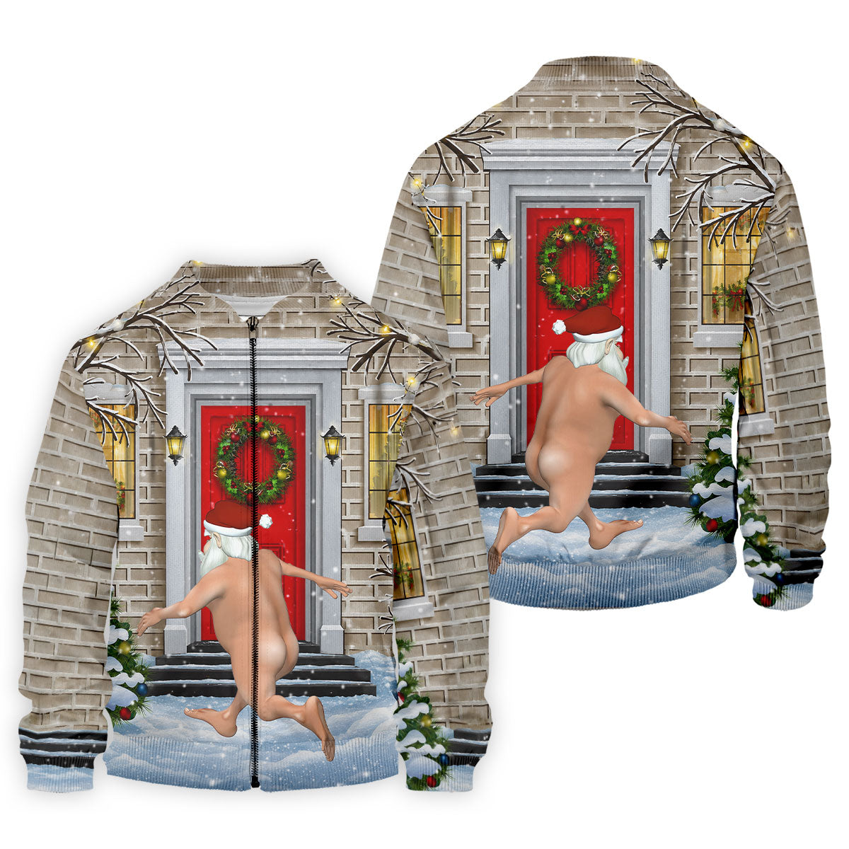 Men's Streaking Santa Doorbell Golf Shirt, Christmas Golf Shirt, Golf Apparel For Men