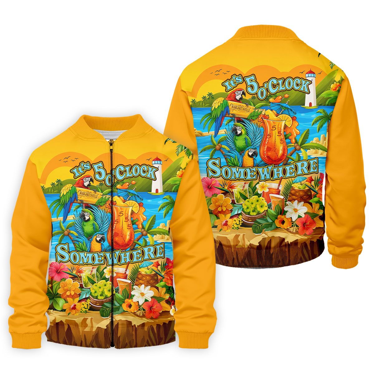 Golden Tropical Parrot Beach Cocktail Golf Polo Shirt, Men's Golf Shirt, Golf Polo Shirts For Men