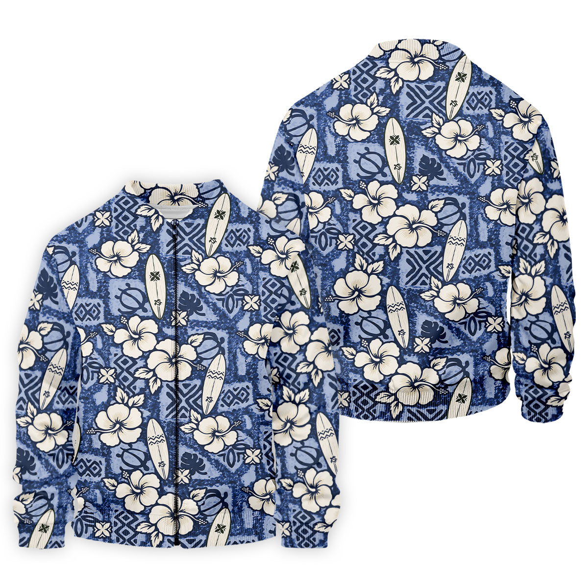 Blue Hawaiian Surfboard Hibiscus Design Hawaiian Golf Shirt, Golf Shirts For Men, Polo Shirts For Men