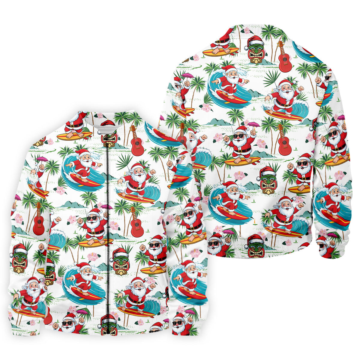 Tropical Christmas Surfing Santa Golf Polo Shirt, Mens Golf Polo, Golf Apparel For Men