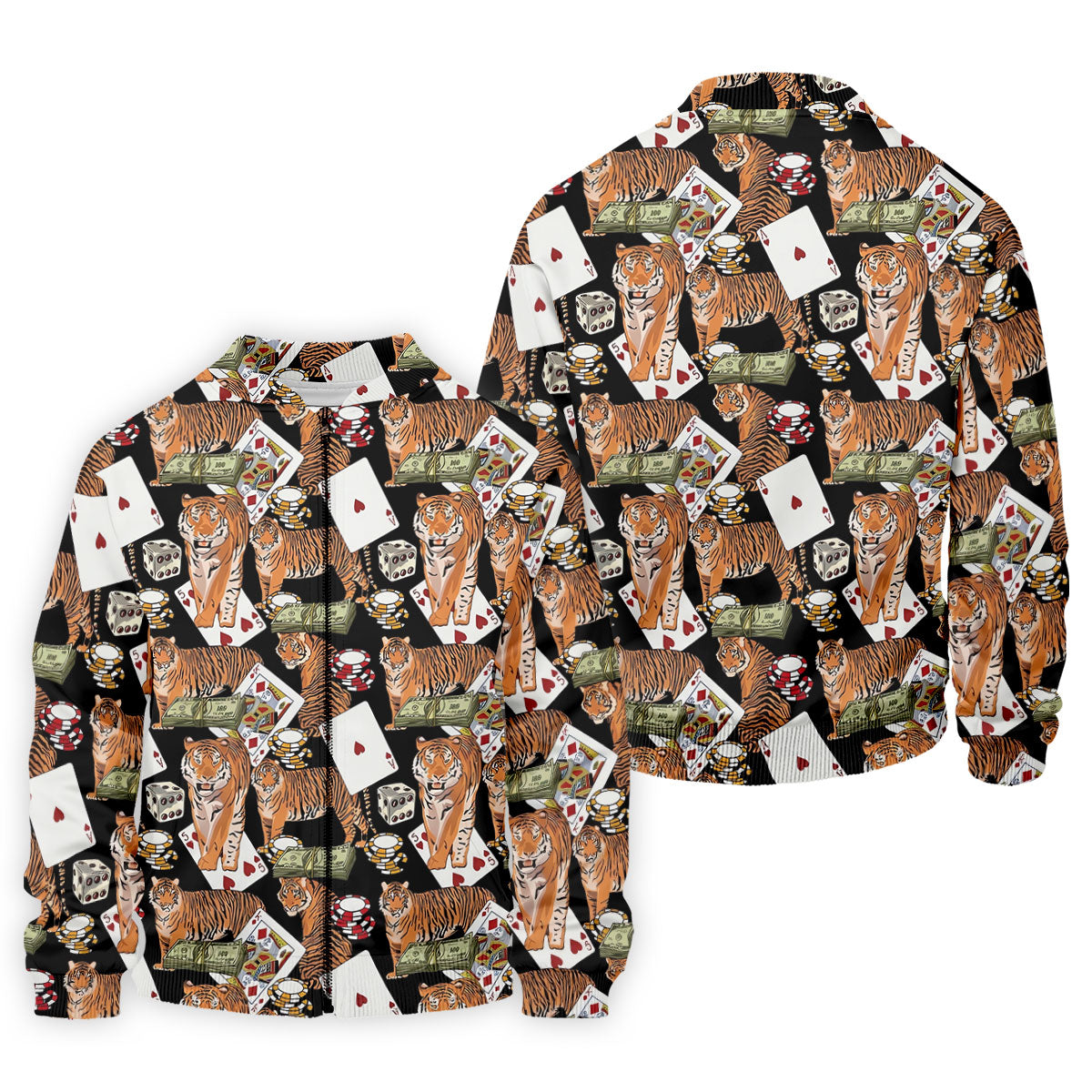 Money Tiger Poker Dice Chips And Cards Hawaiian Golf Shirt, Men's Funny Golf Shirts