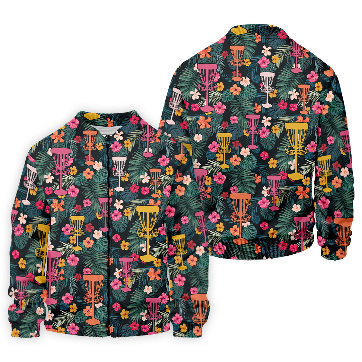 Dark Tropical Disc Golf Basket Polo Shirt, Printed Golf Shirts, Golf Apparel For Men