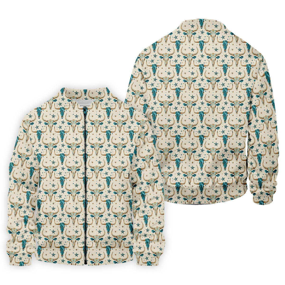 Cow Skulls Turquoise And Beige Western Theme Golf Tops For Men, Polo Shirts For Men, Golf Shirts For Men