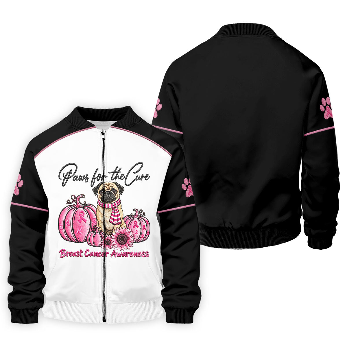 Paws For The Cure Pug Breast Cancer Polo Shirt, Golf Shirts For Men, Mens Golf Apparel