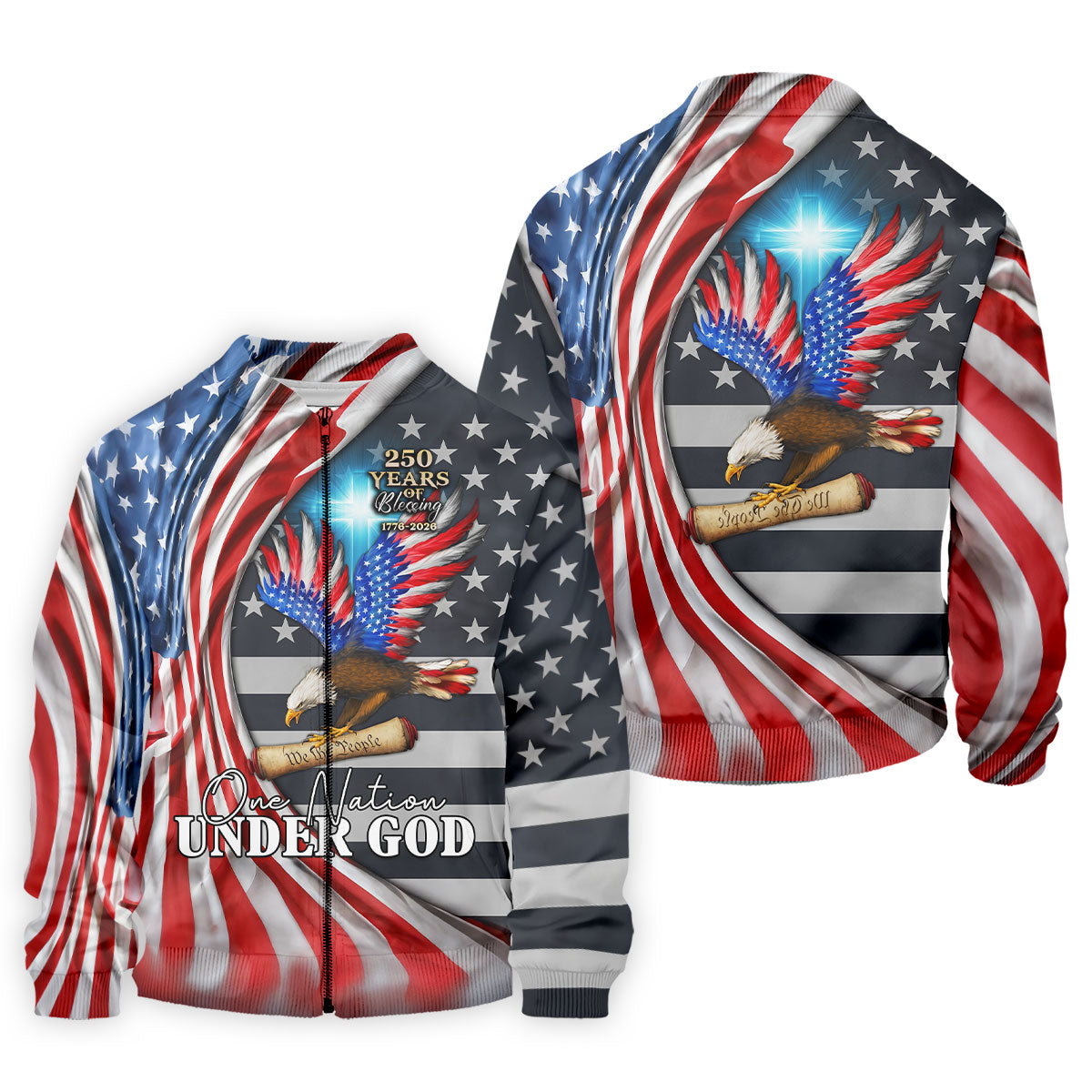 One Nation Under God 250 Years Of Blessing Golf Tops For Men, Patriotic Father's Day Golf Shirt