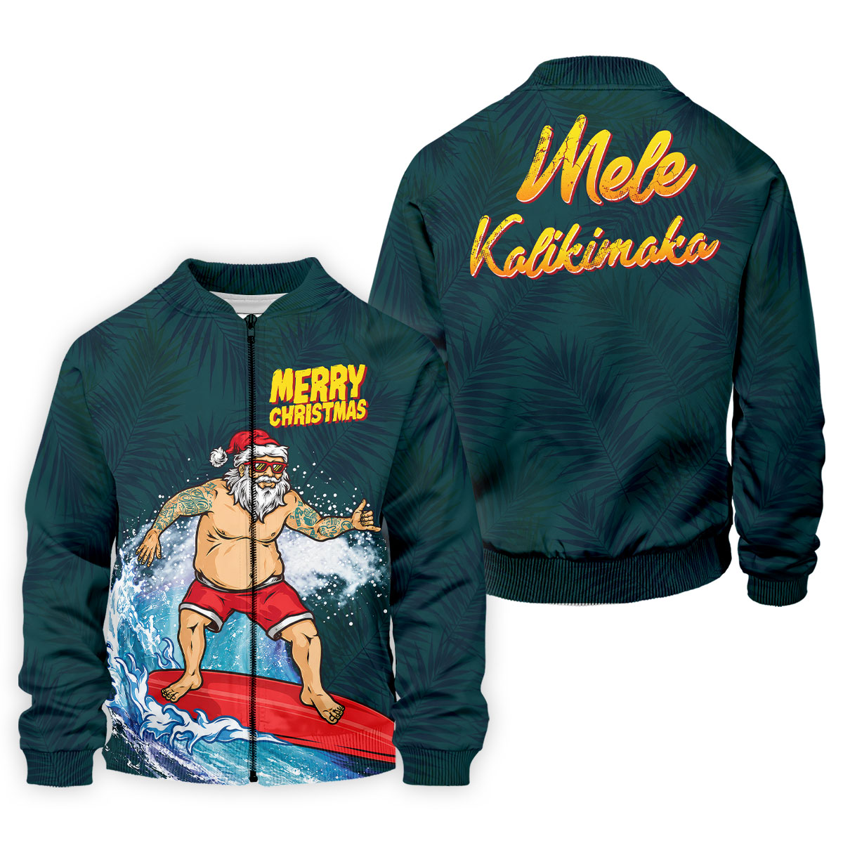 Surfing Santa Mele Kalikimaka Christmas Polo Shirt, Mens Golf Polo, Hawaiian Golf Shirt