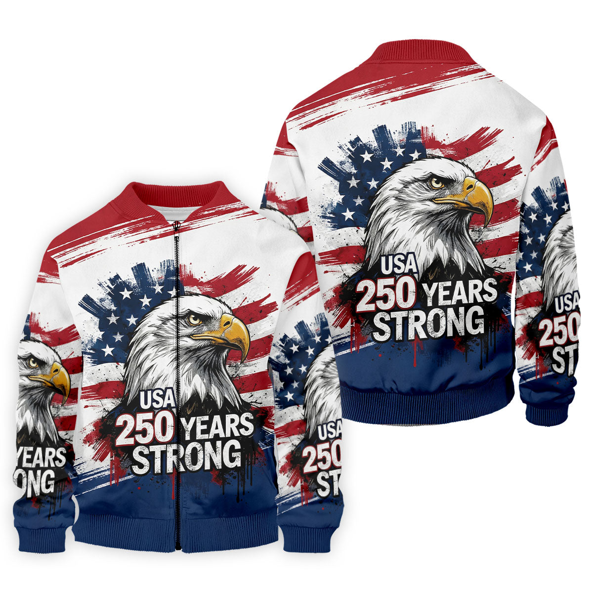 USA 250 Years Strong Bald Eagle American Flag Golf Shirt, Patriotic 4th Of July Golf Shirts For Men