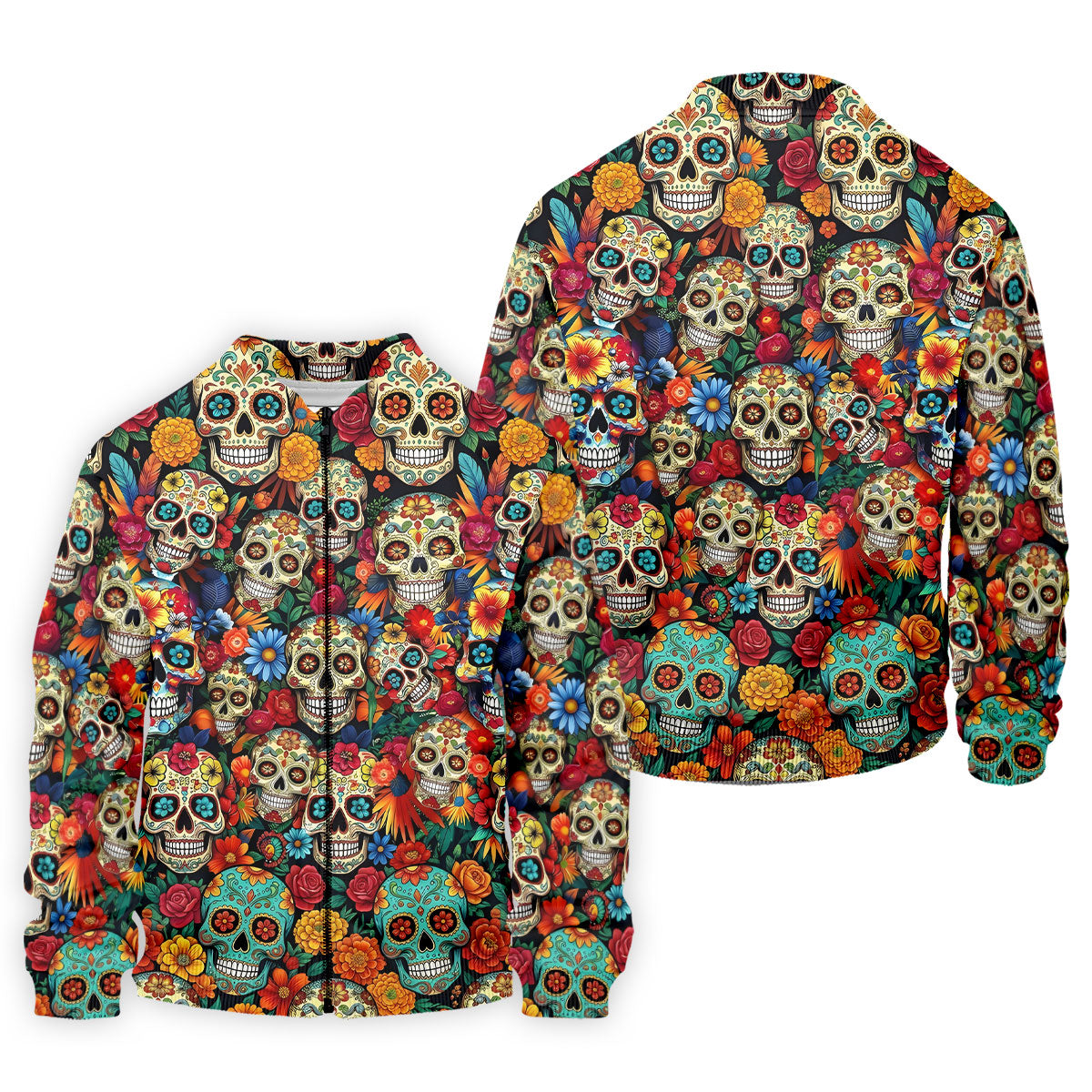 Sugar Skulls Cinco De Mayo Celebration Fiesta Golf Polo For Men, Floral Pattern Golf Shirts For Men