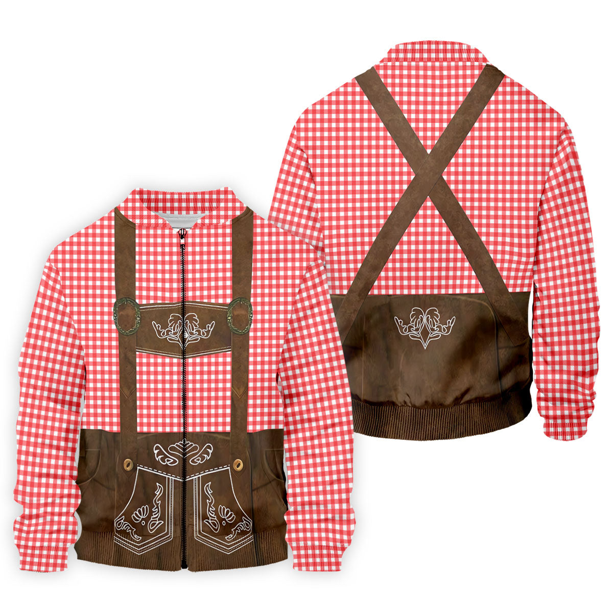 Red Oktoberfest Lederhosen Illusion Sleeveless Golf Polo, Mens Golf Polo, Printed Golf Shirts