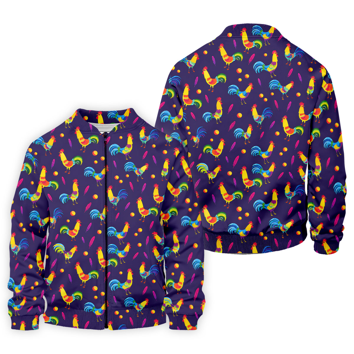 Retro Rooster Golf Shirt, Colorful Country Pattern Polo, Polo Shirts For Men