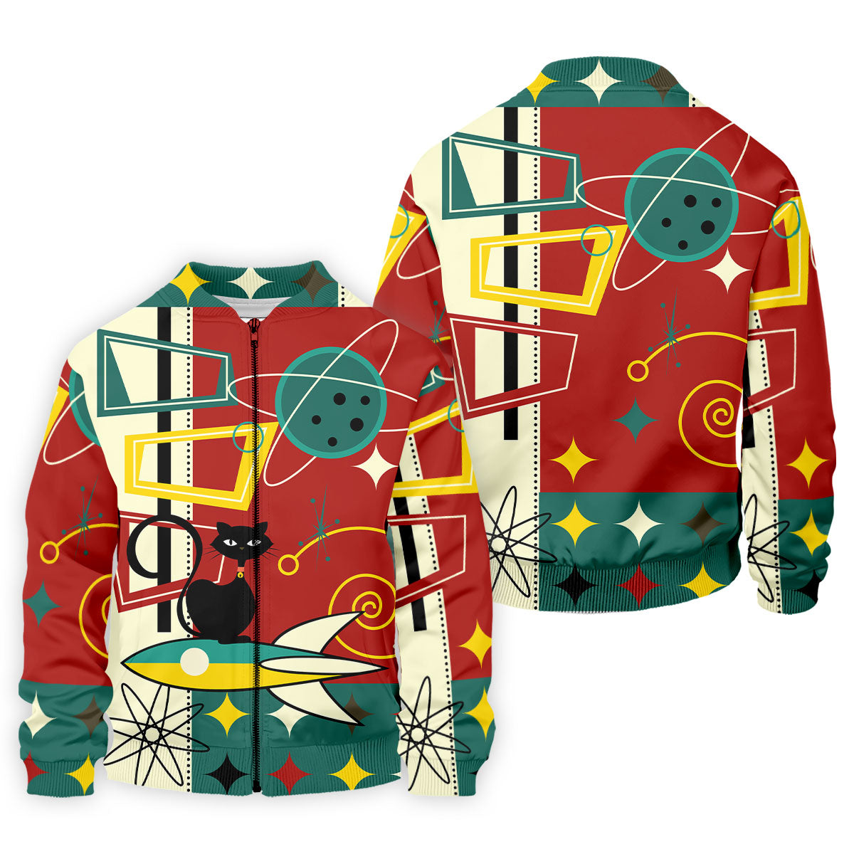 Geometric Abstraction Atomic Cat Hawaiian Golf Shirt, Retro Golf Shirt, Polo Shirts For Men