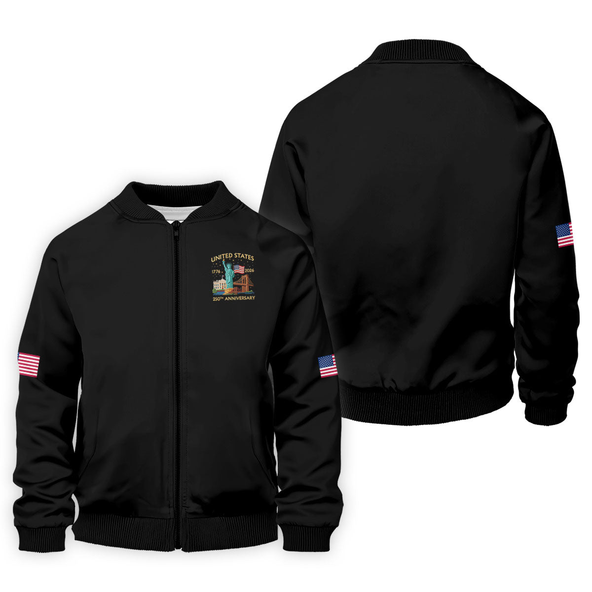 American Symbols Black Patriotic Golf Shirt, US 250 Years 4th Of July Golf Shirts For Men