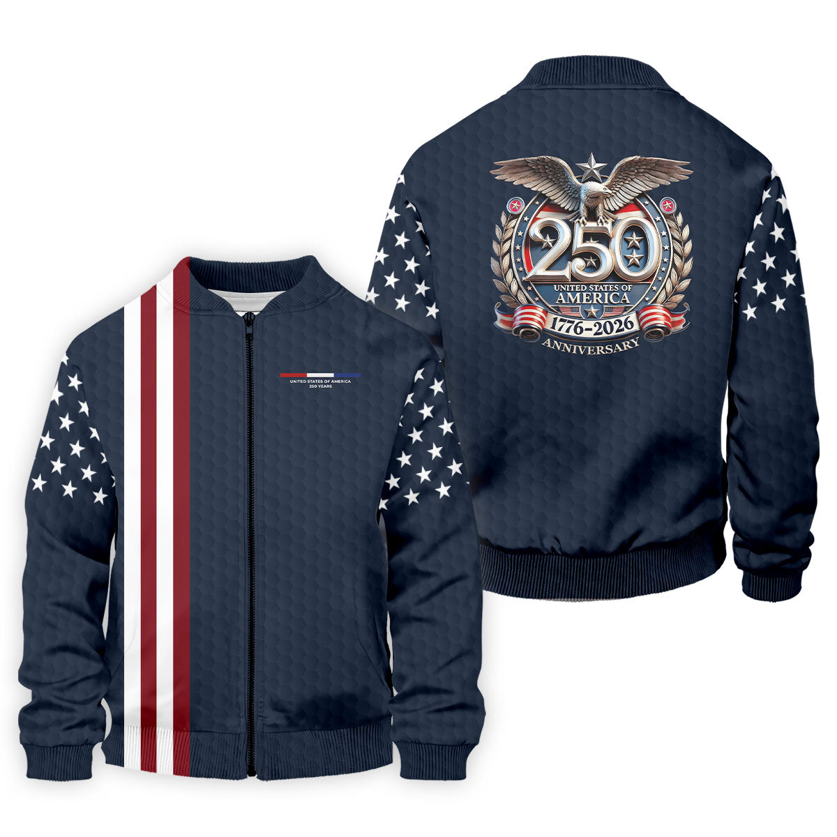 250 Years US Bald Eagle Golf Ball Pattern Golf Shirt, Patriotic 4th Of July Golf Shirts For Men