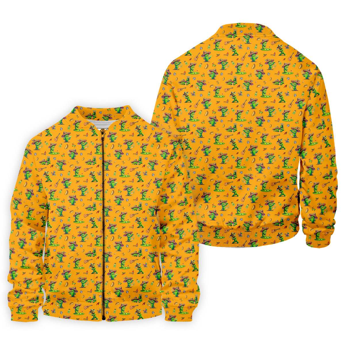 Cartoon Mustach Funny Cactus Cinco De Mayo Celebration Fiesta Themed Orange Golf Shirts For Men